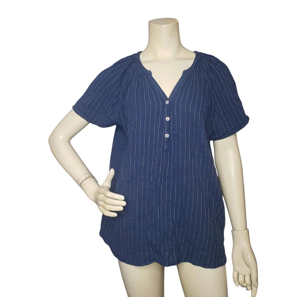 Joie Blue Striped Cotton Blend Short Sleeve Top Womens Size 1X